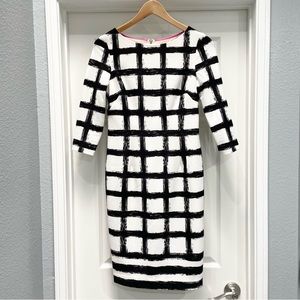 Eliza J Black & White Checkered Grid Dress with Exposed Pink Zipper